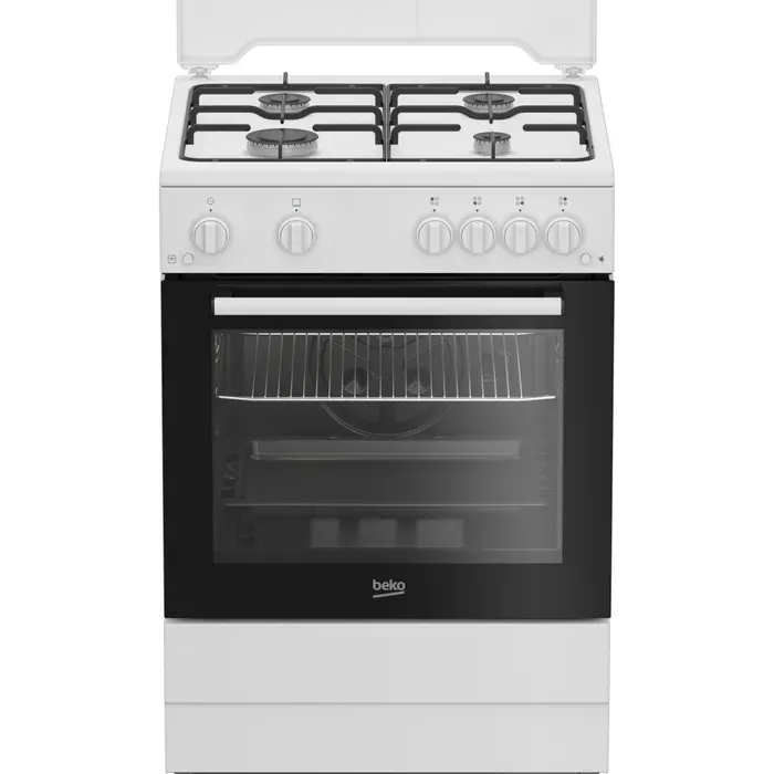 Cuisinière 4 feux gaz Beko, four 64 L, 60×60 cm