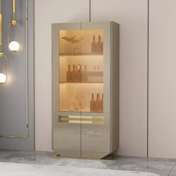 Vitrine beige doré 90×40×190 cm