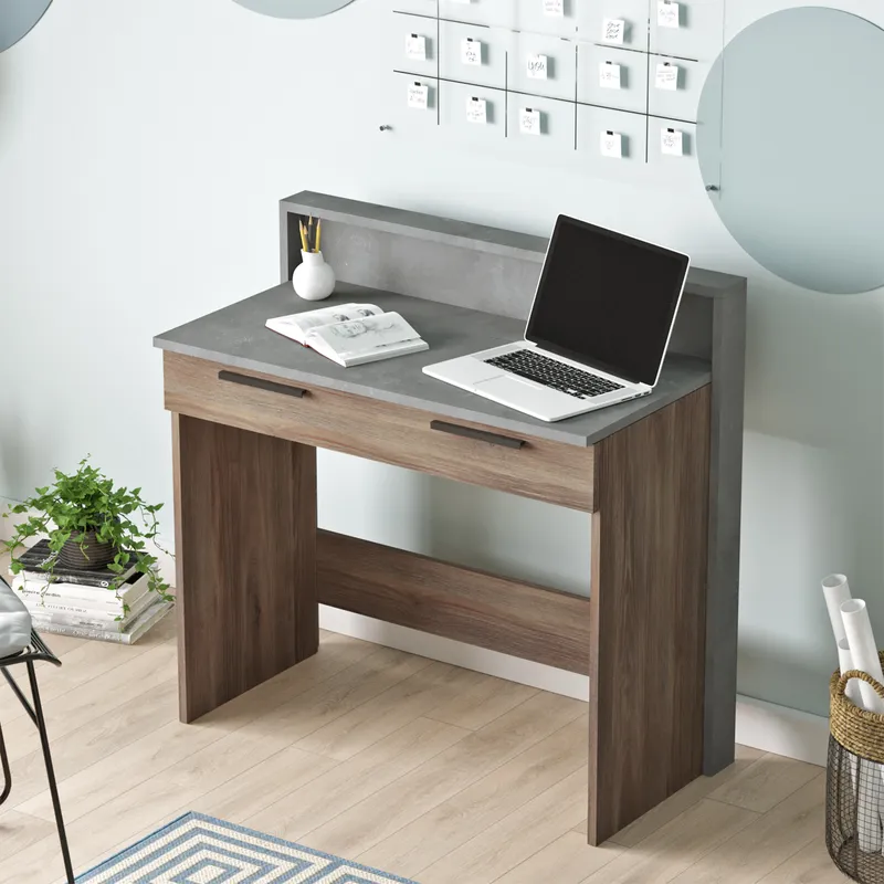 Bureau droit compact – plateau gris, structure métal, finition soignée – BURE-HM7-CG