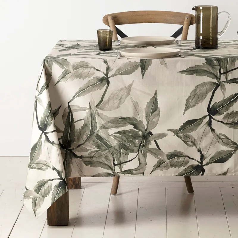 Nappe feuilles vert girs 260X160