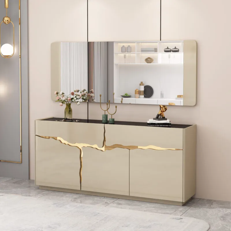Bahut 2 portes coloris beige et doré – 180×40×70 cm – BAHUT- 92637