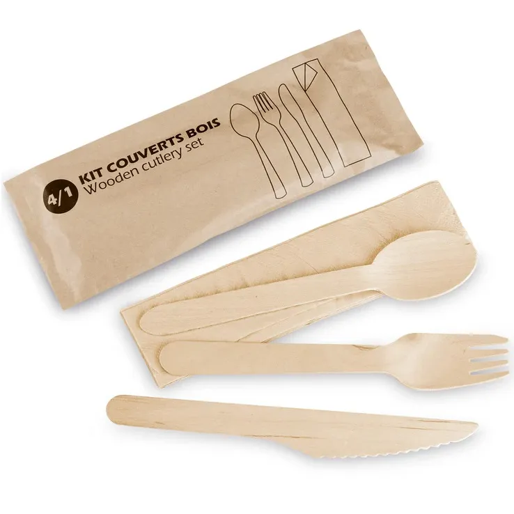 Kit de couverts en bois 4 pièces certifié FSC lot de 100