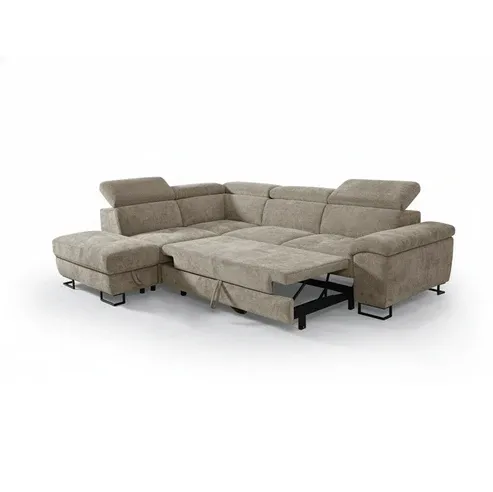 Canapé d'angle gauche convertible avec coffre Beige/Marron 276×212 cm