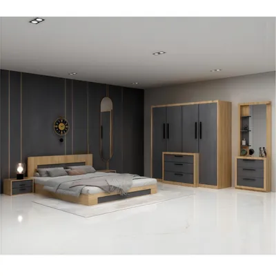 Chambre à coucher complète : lit 160, 2 chevets, coiffeuse et armoire