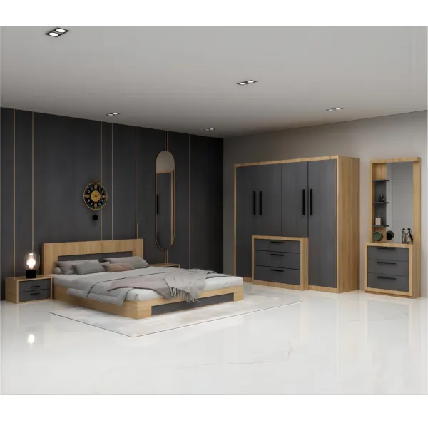 Chambre à coucher complète : lit 160, 2 chevets, coiffeuse et armoire