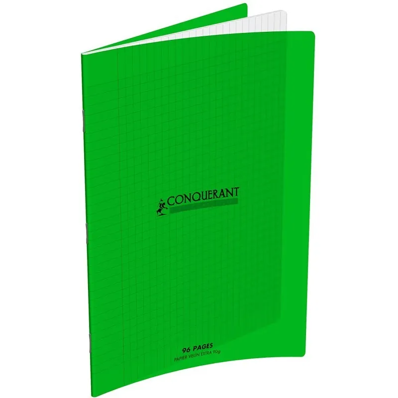 Cahier Conquérant 24×32 cm, 96 pages Seyès 90 g, polypro vert