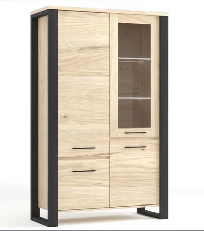 Vitrine Eden 1 porte chêne 1 porte vitrée