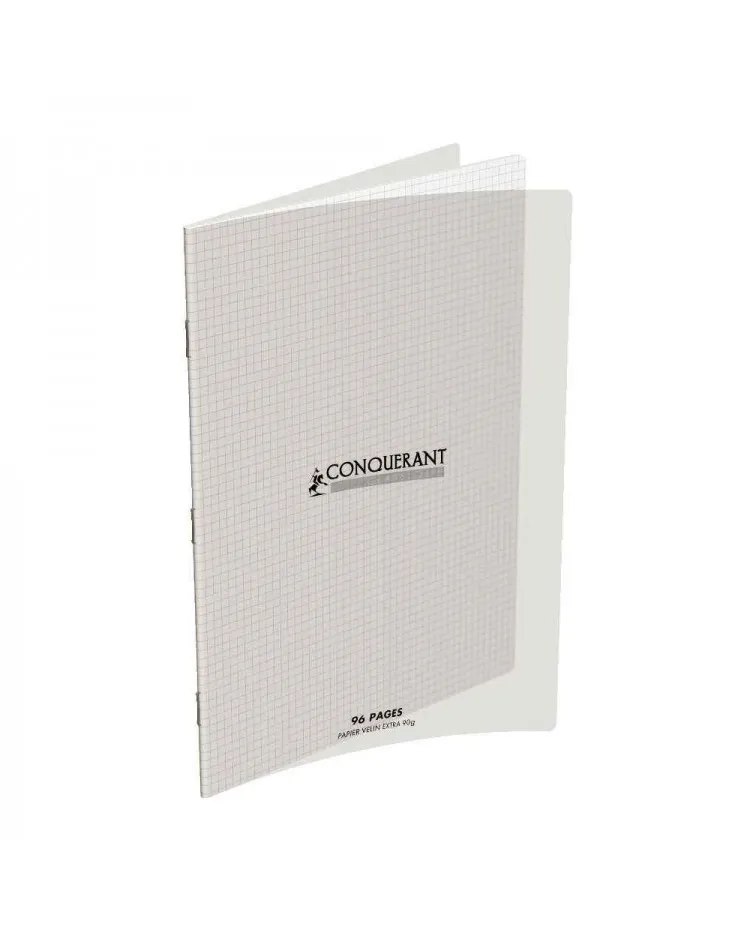 Cahier Conquérant 24×32 cm, 48 pages carreaux 5×5 mm 90 g, polypro transparent
