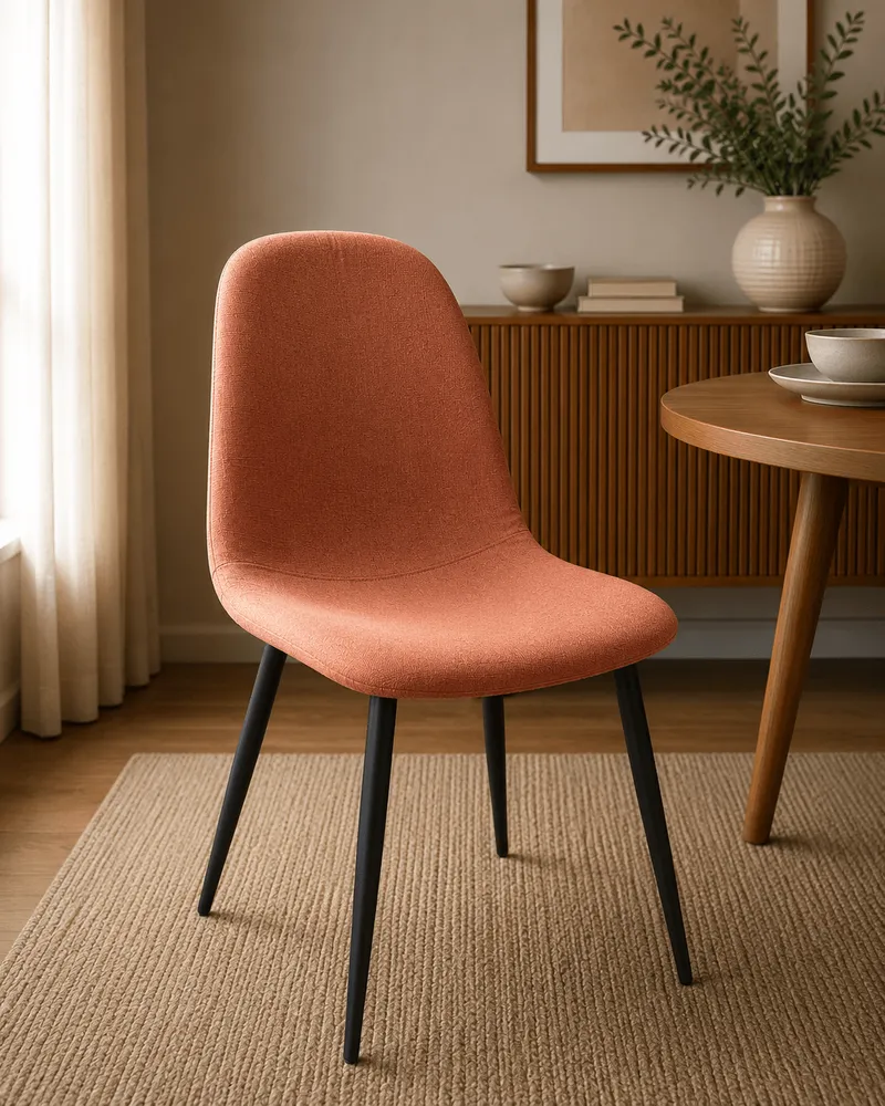 Chaise à pieds en fer et assise tissu synthétique orange – 87×48×45 cm