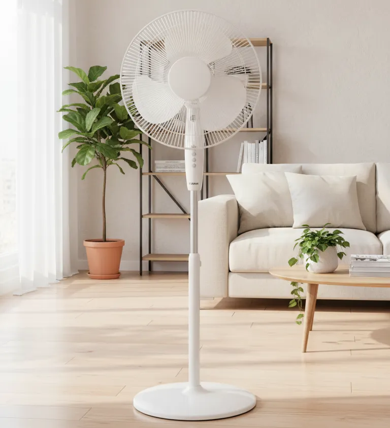 Ventilateur sur pied rond 3 pales 40 cm 50 W – Blanc