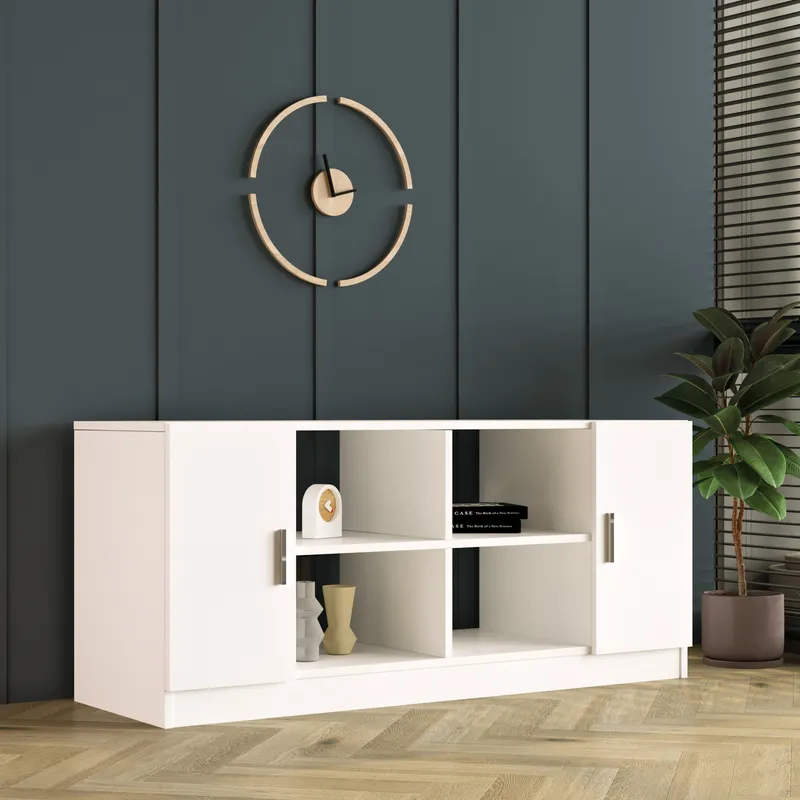 Table TV avec rangement — design blanc épuré – TV -VO6-W