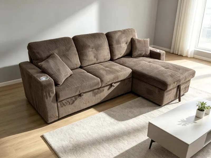 Canapé d'angle convertible avec coffre de rangement marron 214×133 cm – SALON-XF2533MARRON