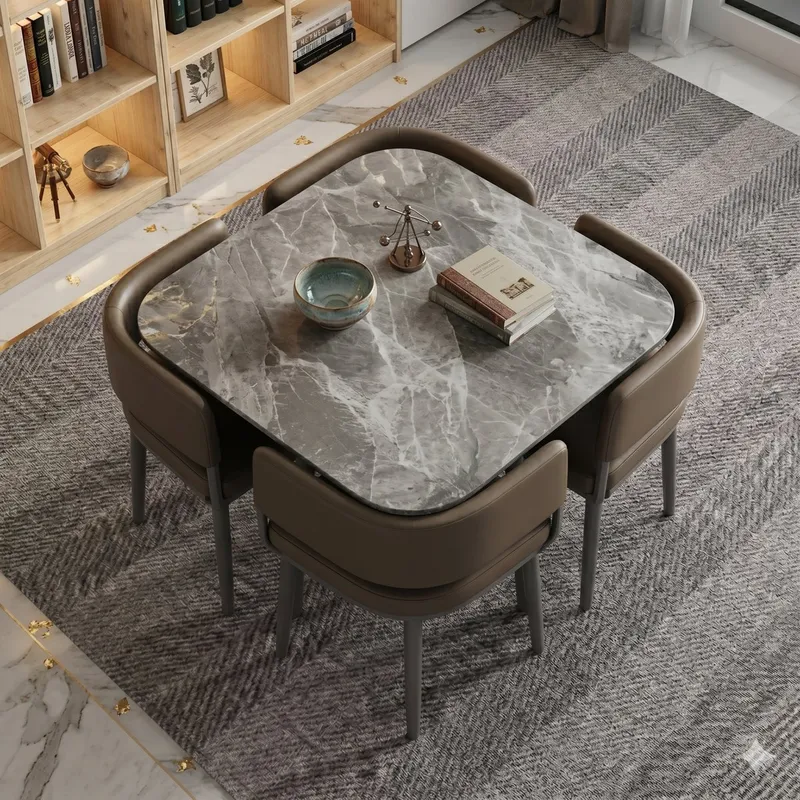 Table carrée grise + 4 chaises