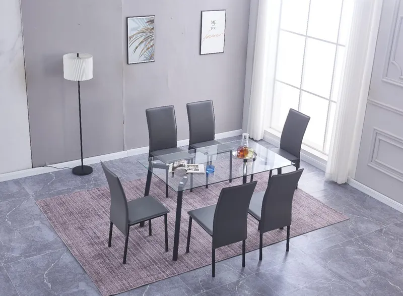 Salle à manger vitrée Sullie : table + 6 chaises