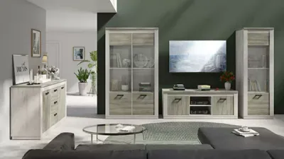 Salon living 3 pièces avec meuble TV – canapé 2 places + canapé 1 place + meuble TV – LIVING-SAWE 1+2+TV