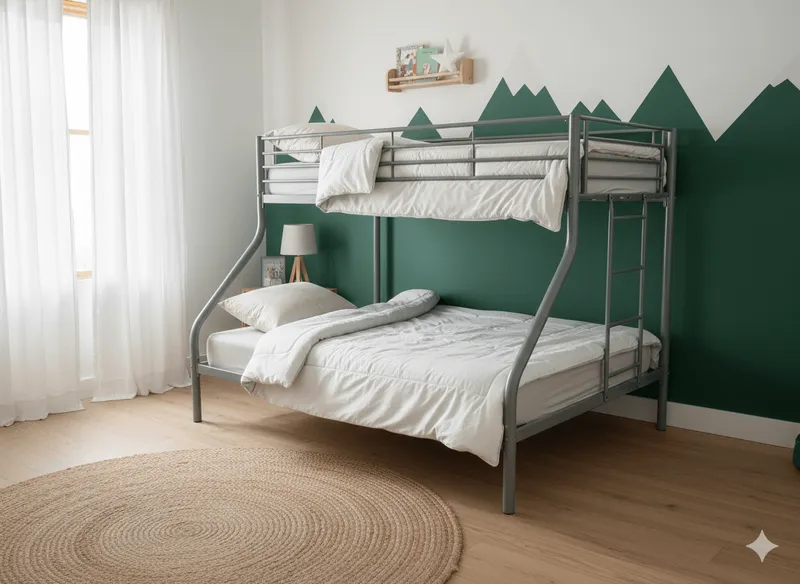 Lit superposé 2 places (140 cm) + 1 place (90 cm) – Structure métal gris