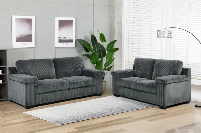 Canapé 3 places + canapé 2 places – tissu gris foncé – 200×88×89 cm et 160×88×89 cm – H