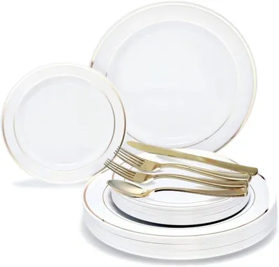 Vaisselle lavable doree 175pces avec serviettes