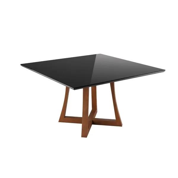 Table à manger carrée Anna 136×136×81,5 cm verre et bois massif