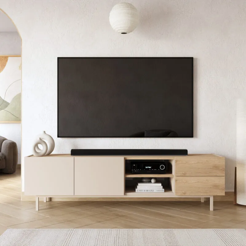 Table TV 180 cm – plateau large, structure compacte (180×42×49 cm) – SD2-CS-TV