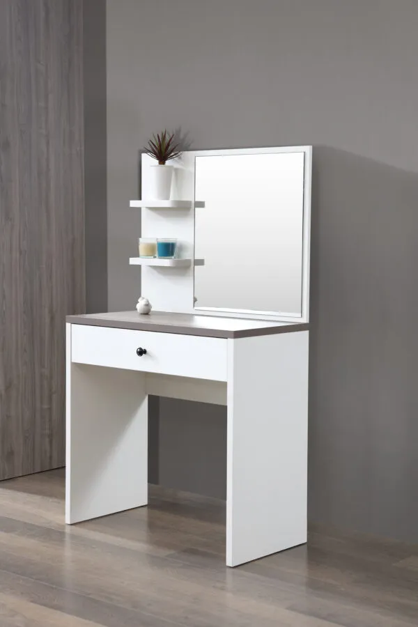Coiffeuse blanche et grise compacte