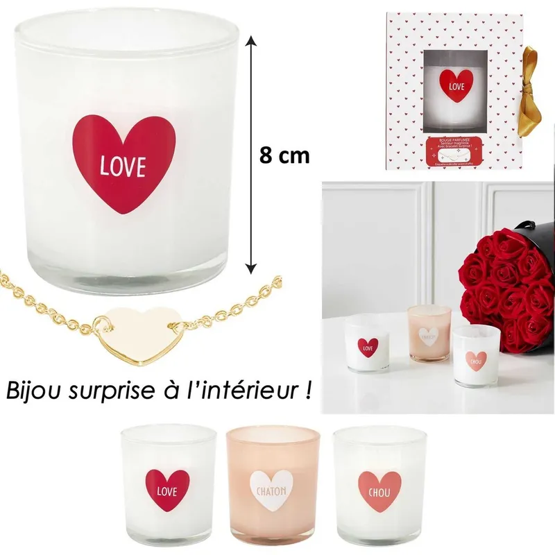 Bougie parfumee coeur et bijou H8CM