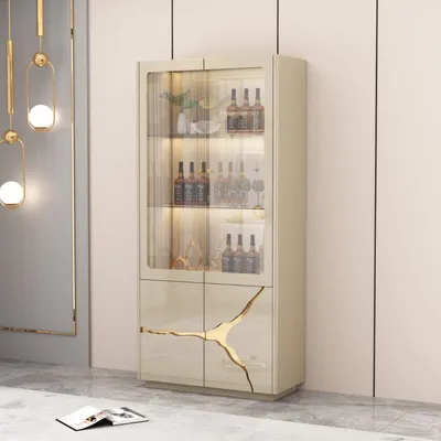 Vitrine en verre coloris beige doré – 90×40×190 cm – VITR-92639