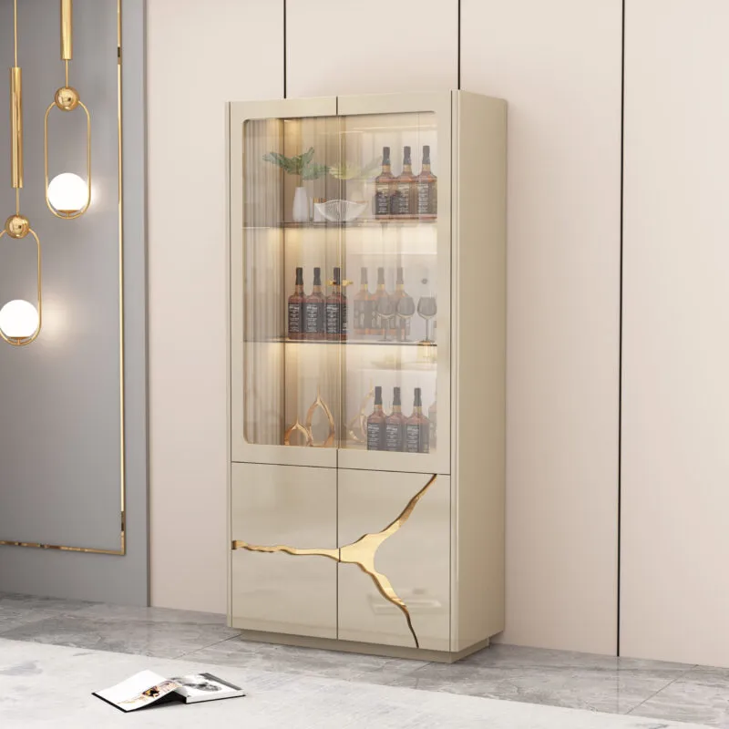 Vitrine en verre coloris beige doré – 90×40×190 cm – VITR-92639