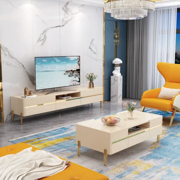 Meuble TV 200×40×45 cm beige doré