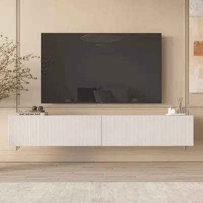 Meuble TV suspendu blanc – 180 × 32 cm – LN2-W-TV