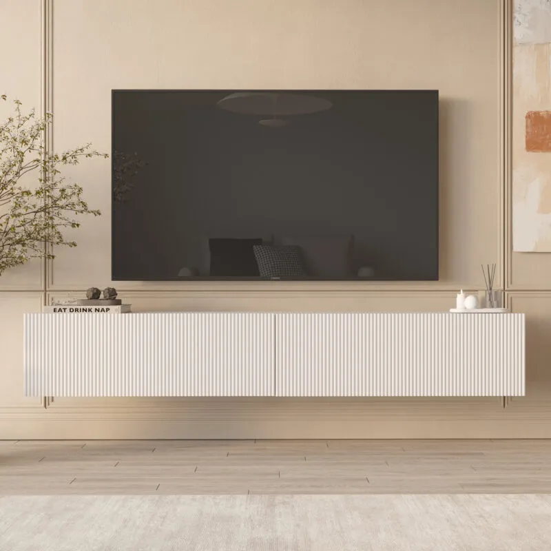 Meuble TV suspendu blanc – 180 × 32 cm – LN2-W-TV
