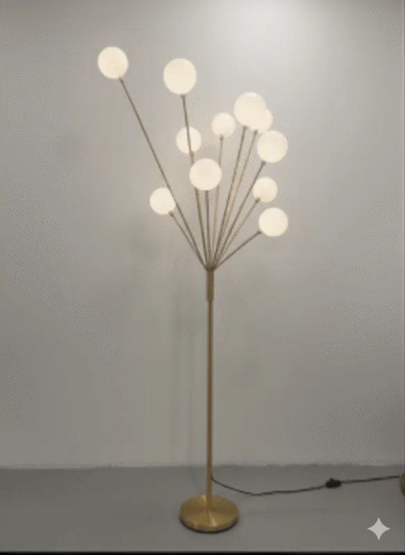 Lampe LED à poser avec socle – tige 120 cm, abat-jour boule – LAMPE-D02