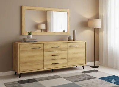 Enfilade Onyx avec miroir, bois naturel