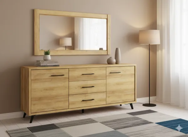 Enfilade Onyx avec miroir, bois naturel