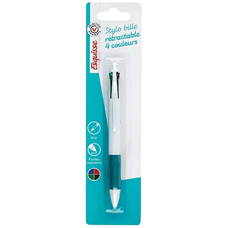 Stylo bille rétractable 4 couleurs, pointe moyenne 1 mm