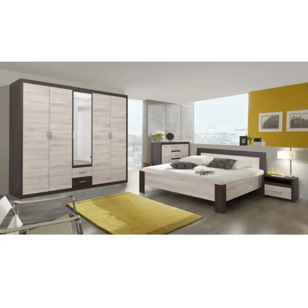 Chambre complète Lena 160×200 : lit, 2 chevets, commode