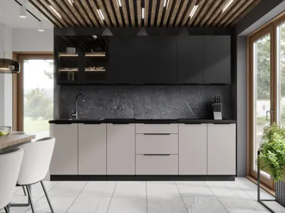 Cuisine Siena 260 cm beige et noir, plan de travail noir