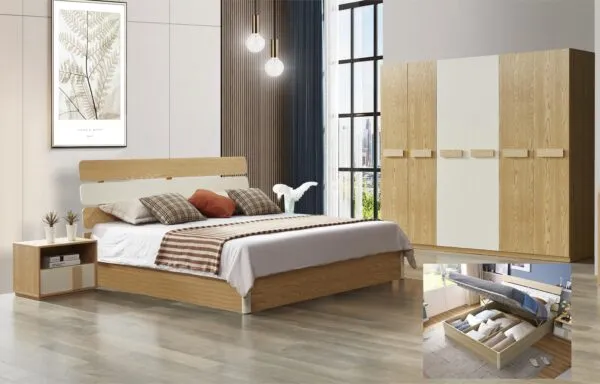 Chambre complète DZ19 lit 160 coffre + chevet + armoire 6 portes