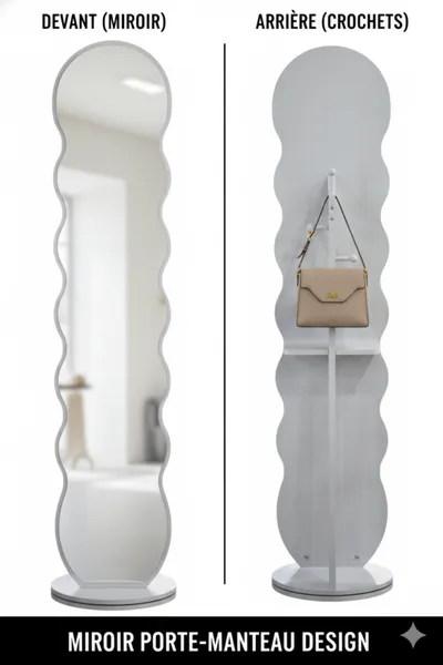 Miroir sur pied avec porte-manteau gris
