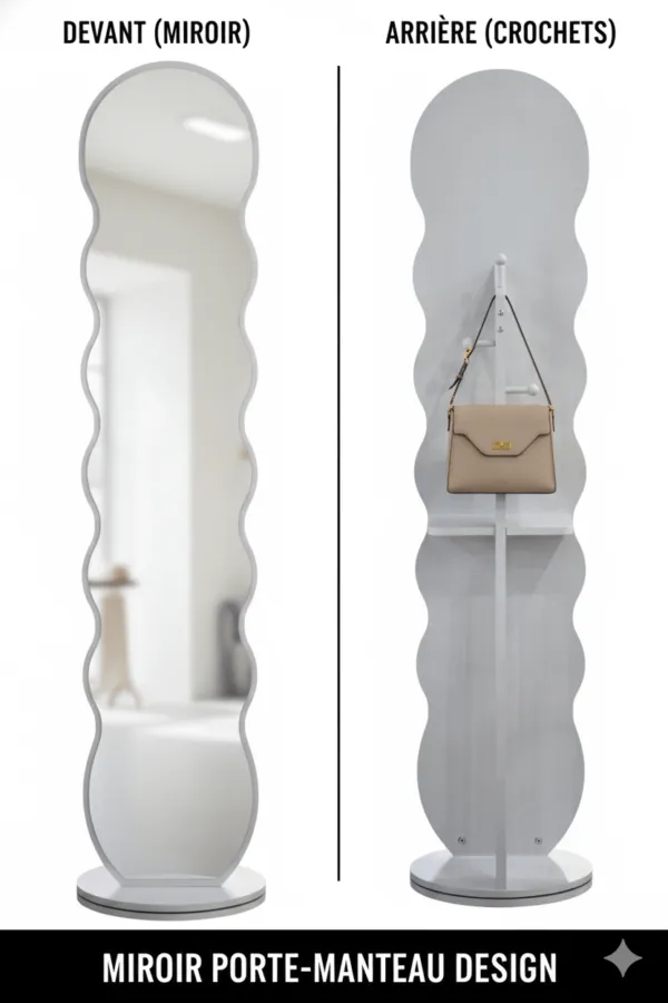 Miroir sur pied avec porte-manteau gris