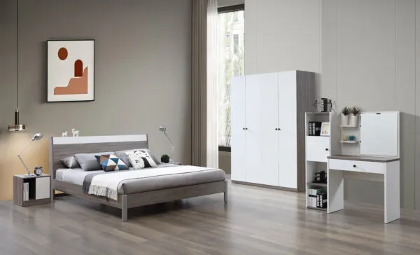 Chambre complète DZ33 lit 160 + chevet + armoire 4 portes + coiffeuse