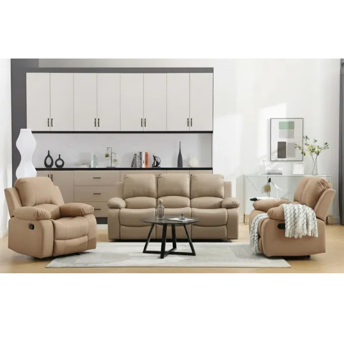 Canapé relax inclinable 3+2+1 places marron clair