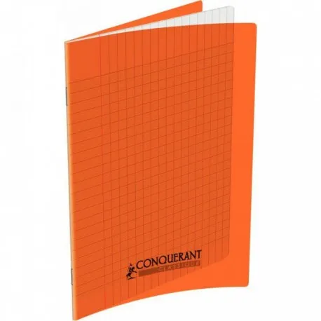 Cahier Conquérant 17×22 cm, 96 pages Seyès, couverture polypro orange
