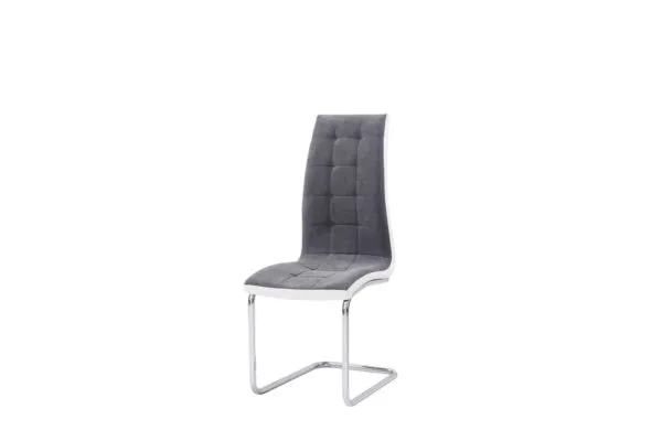 Chaise tissu gris et PVC blanc B-1058