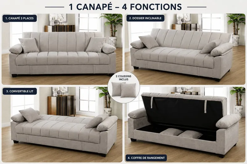 Canapé clic-clac avec coffre XL 214x80x80
