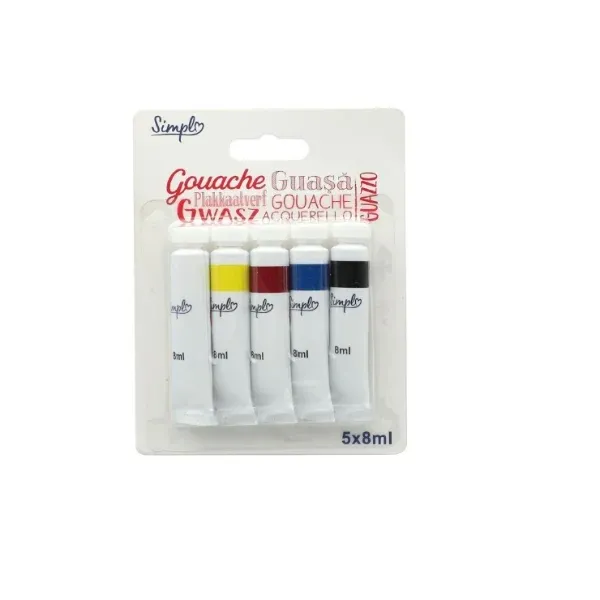 Lot de 5 tubes de gouache 8 ml couleurs primaires
