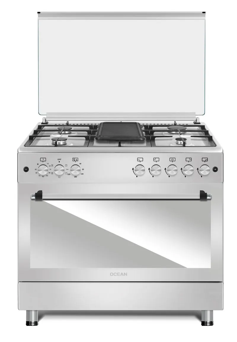Cuisinière 5 feux four gaz + four électrique inox 90×60