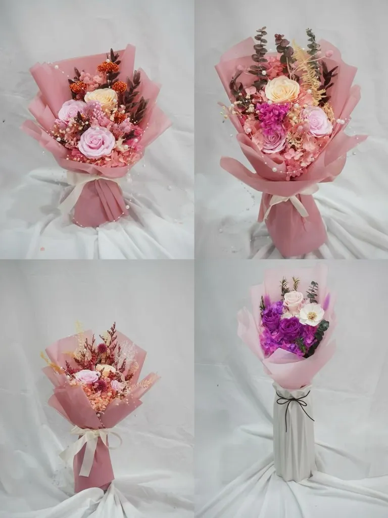 Bouquet de fleurs sechées rose