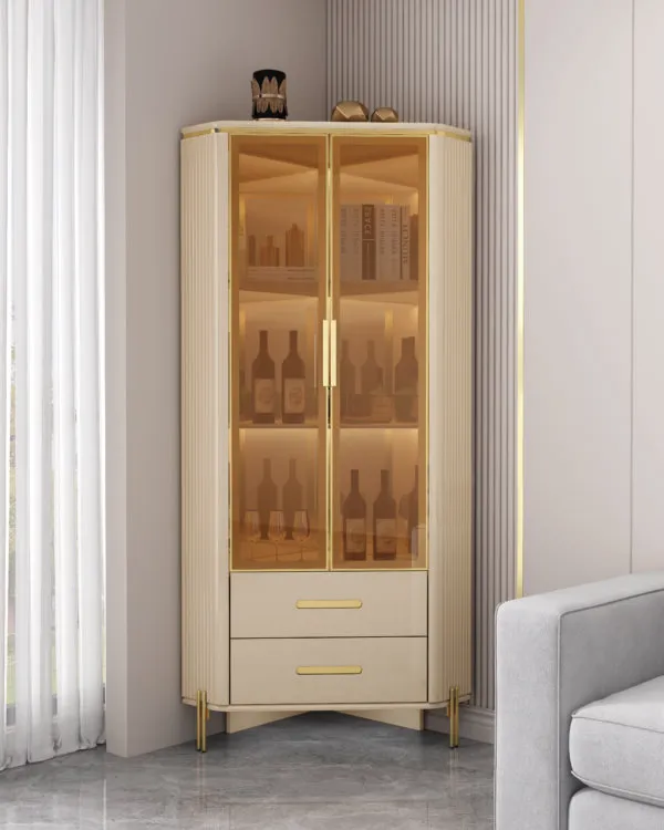 Vitrine beige doré 90×40×190 cm