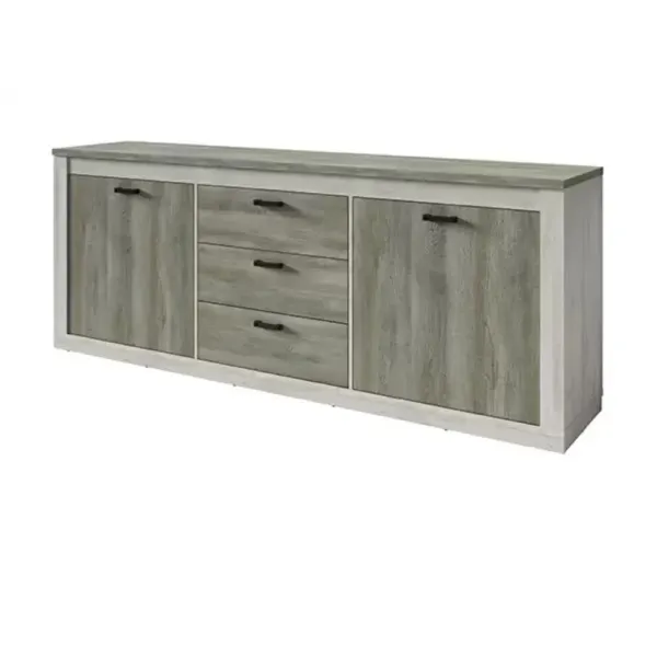 Buffet Sawe 2 portes / 3 tiroirs – Chêne blanchi & gris